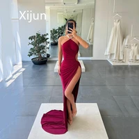 xijun halter mermaid evening dresses bodycon sleeveless elegant robe de soiree sexy dubai prom dresses side split party gowns