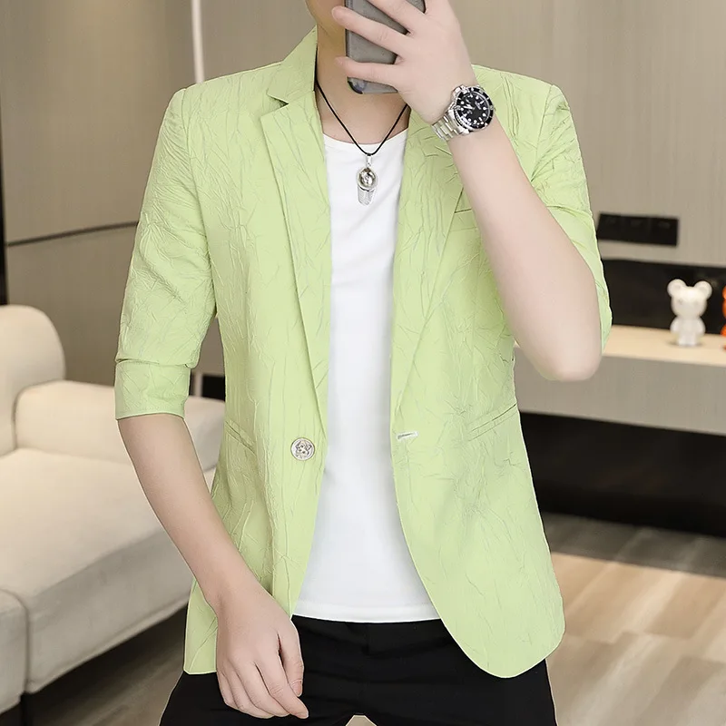 HOO 2024 мужской новый Тонкий Блейзер с коротким рукавом и красивым принтом