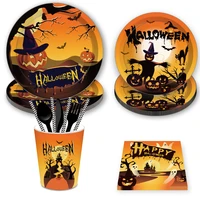 orange pumpkin ghost funny halloween party disposable tableware sets plates cups dinner set happy halloween boo party decoration