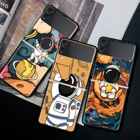 black phone case for samsung galaxy zflip3 hard waterproof cover z flip 3 5g shell smartphone coque sac spacemans astronaut
