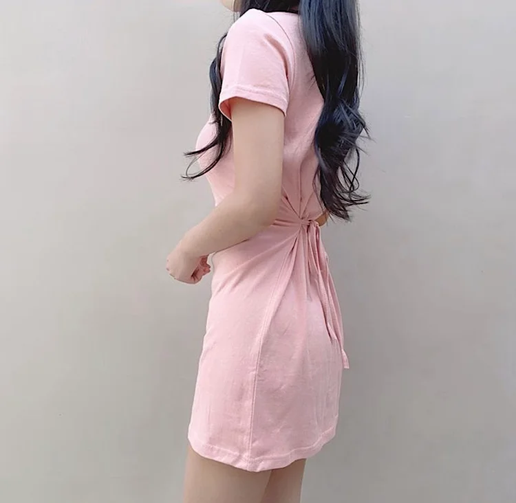 Женское мини-платье с коротким рукавом розовое или голубое в винтажном стиле 2022 |