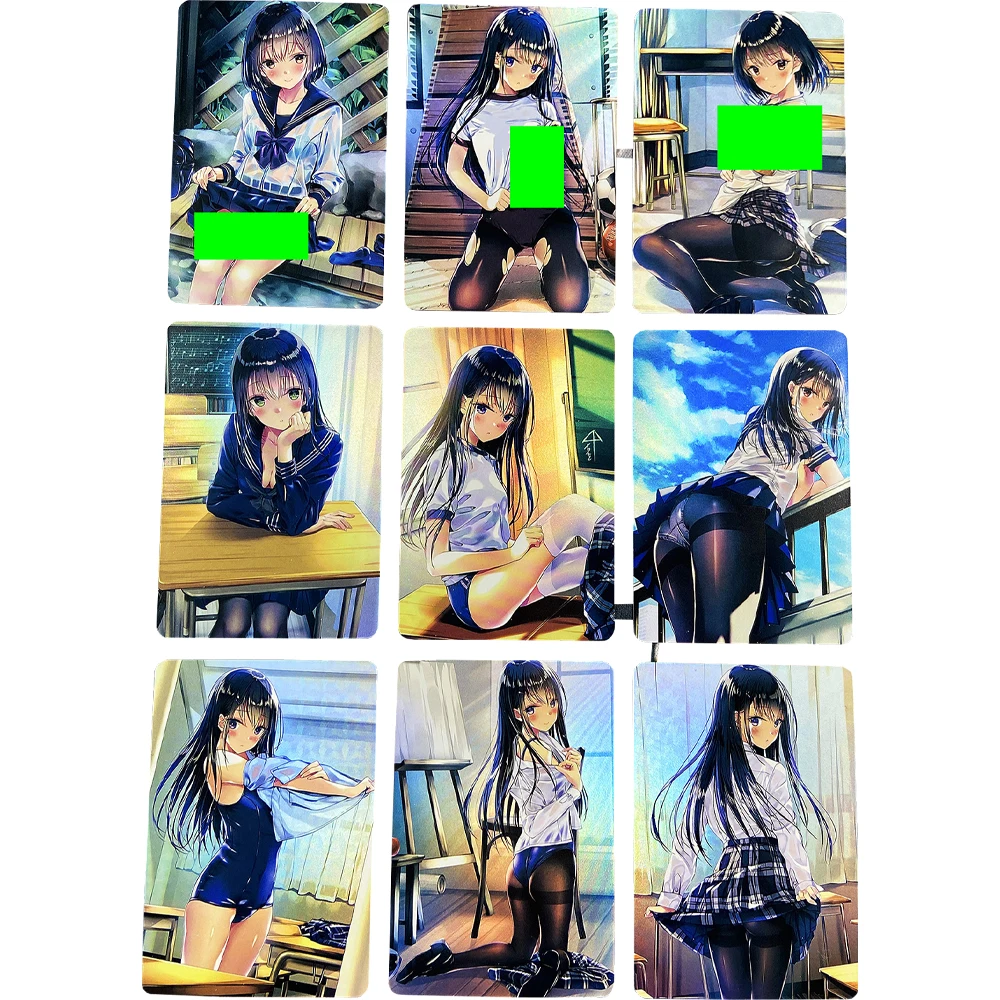 

9pcs/set Anime girls Flash Cards ACG Campus student JK uniform black stockings sexy kawaii Anime game collection cards Gift Toys