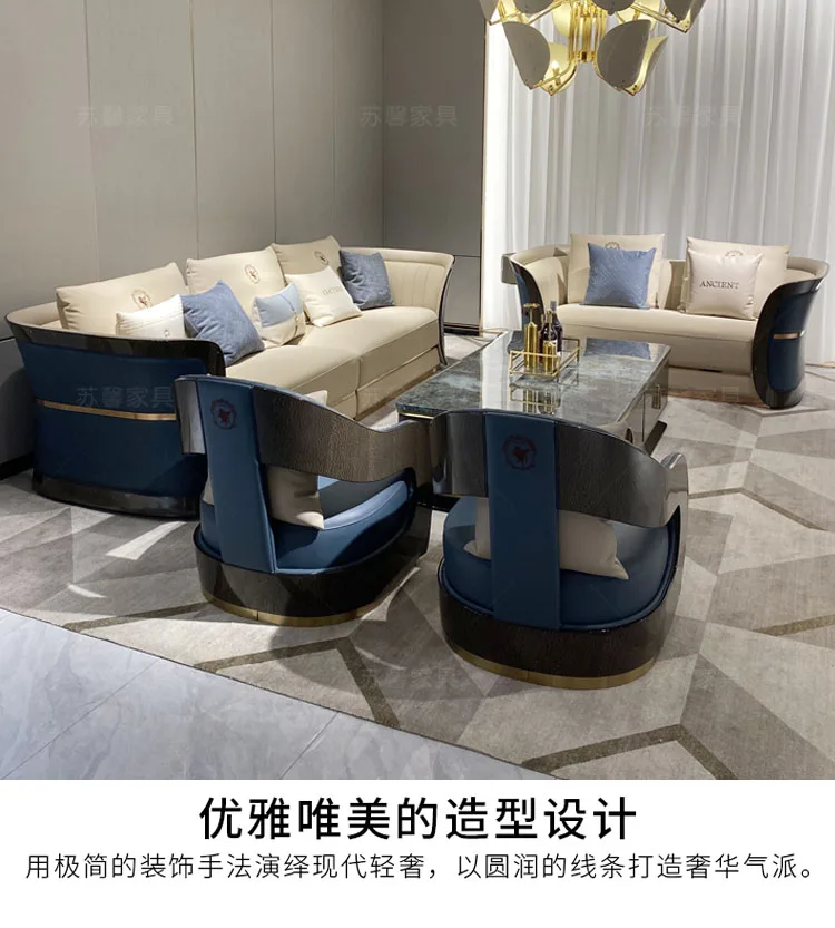 

Italian light luxury leather sofa combination living room villa vertical row sofa customized by large designer