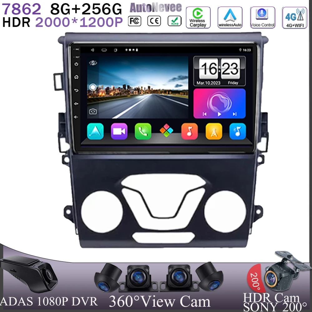 Android 13 Carplay радио для Ford Mondeo 5 Fusion 2012 - 2014 CPU мультимедийный GPS ЦП 5G WIFI QLED DVD-экран DSP No