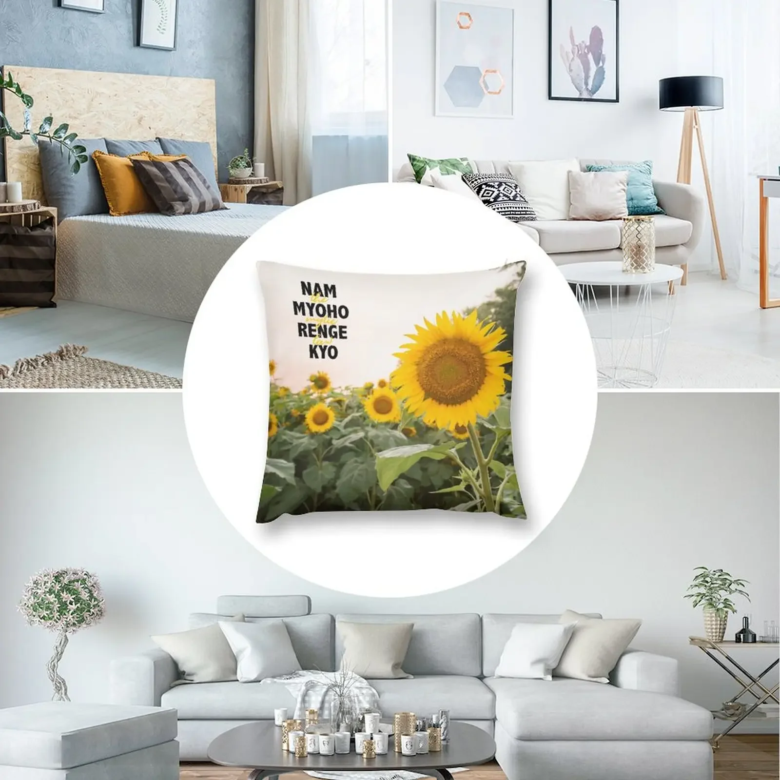 Nam Myoho Renge Kyo Ярко-желтая подушка с подсолнухом Роскошный чехол для подушки Подушка