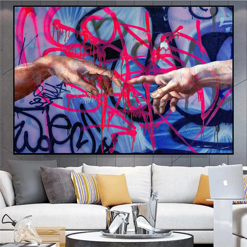 

Современное художественное граффити, рисунок на холсте с изображением персонажа, богемское изящное украшение для интерьера дома