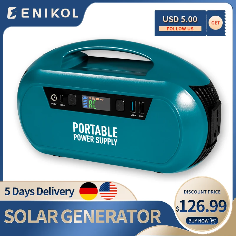 

222Wh Emergency Solar Generator 60000mAh Portable Power Station Outdoor Car Jump Starter Power Bank Supply with DC/AC Inverter