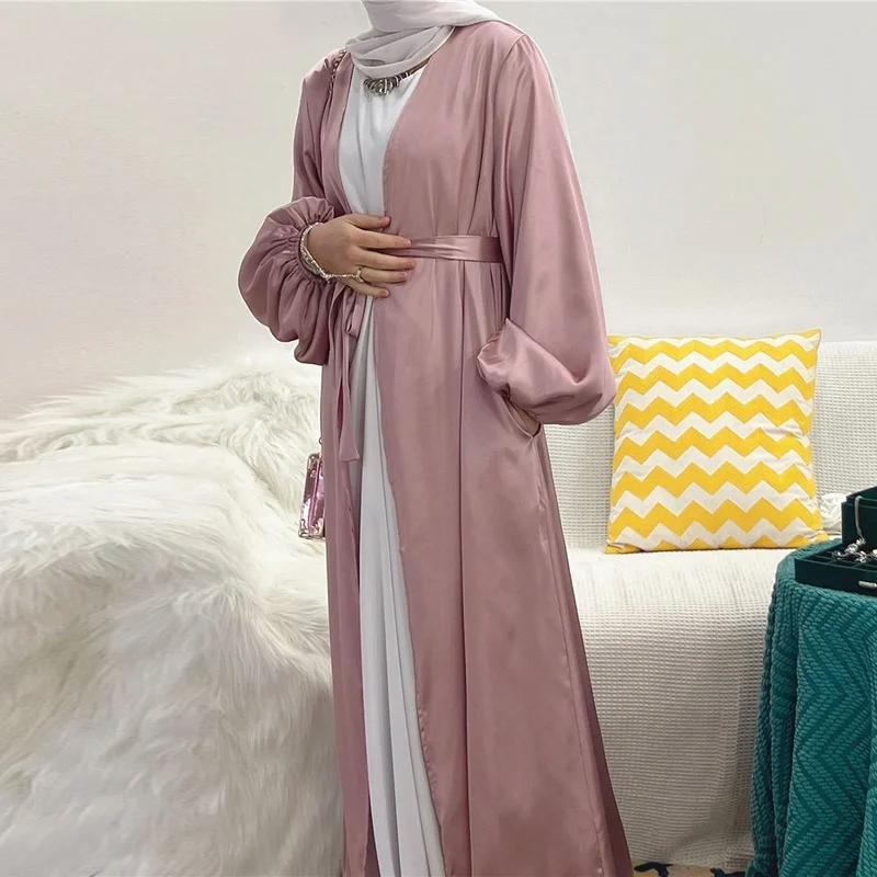 2022 Eid Mubarak Muslim Open Abaya For Women Dubai Turkey Luxury Satin Dresses Jalabiyat Woman Ramadan Moroccan Kaftan Robe