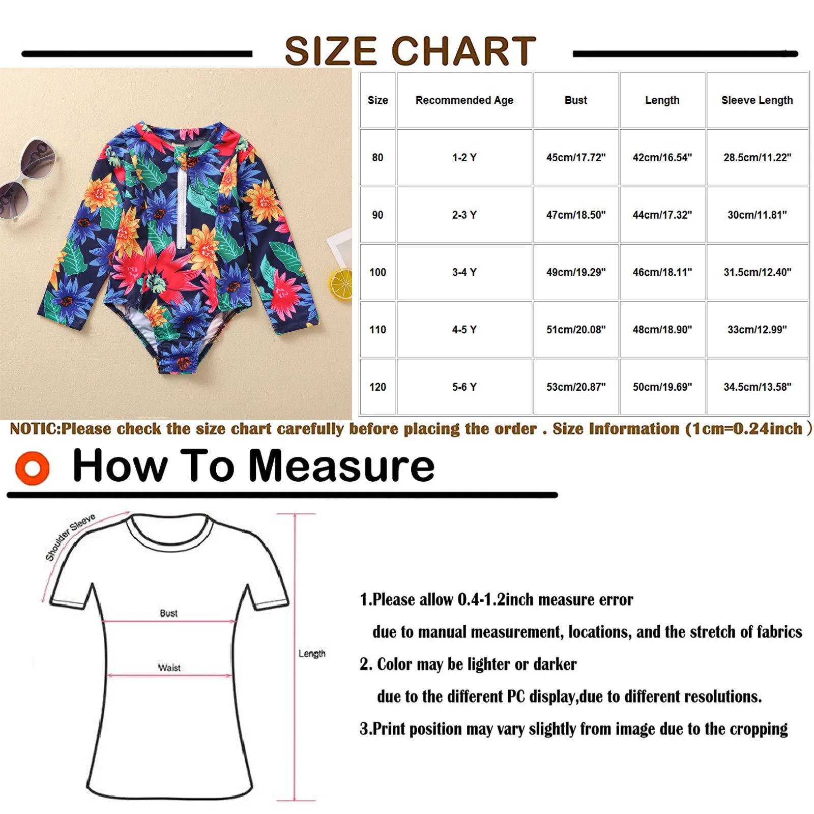 Летний Цельный купальник с длинным рукавом и цветочным принтом # p4 | Детская