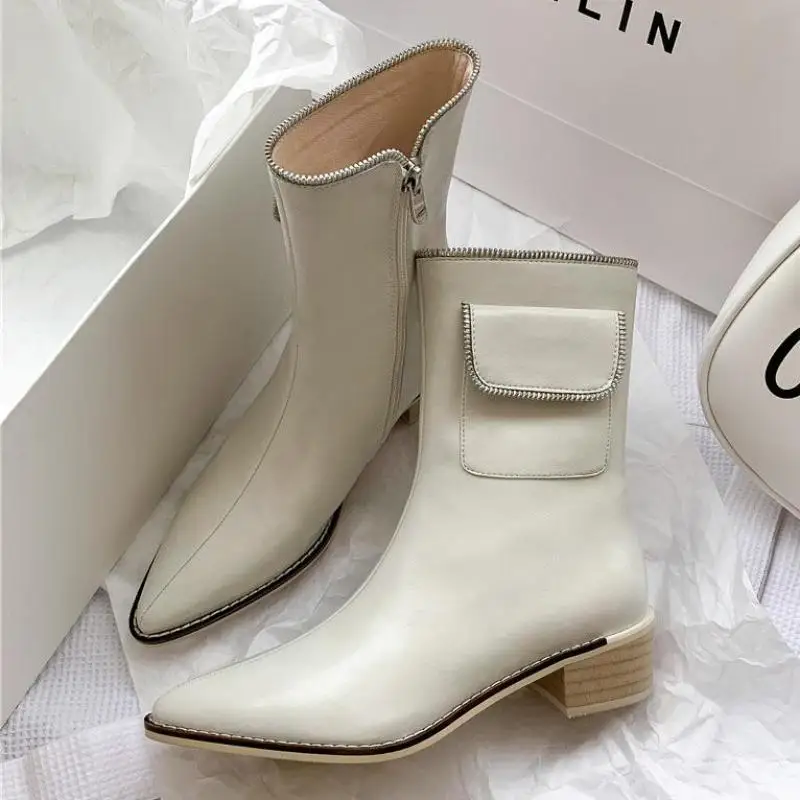 

Top Quality 2021 Autumn Winter Shoes For Women Genuine Leather Pointed Toe Thick Heels Pumps Newest Basic Ytmtloy Botines Mujer