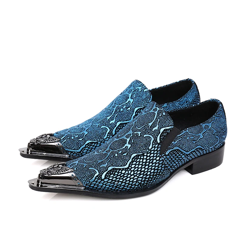 

Christia Bella Handmade Large Size Pointed Toe Men Dress Shoes Banquet Party Men Suit Shoes Snakeskin Grain Men Leather Shoes