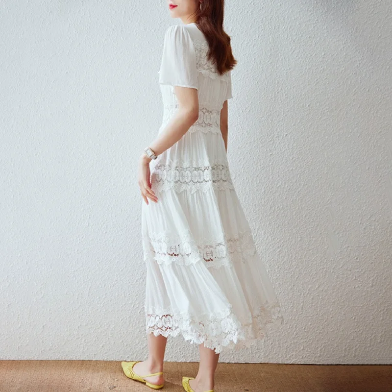 Женское кружевное платье с вышивкой повседневное белое платье-трапеция до
