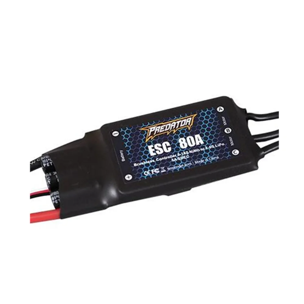 

FMS Predator 80A Brushless ESC Electronic Speed Controller 2-6S LIPO 5A SBEC with XT60 Plug for RC Airplane Fixed-Wing Drones