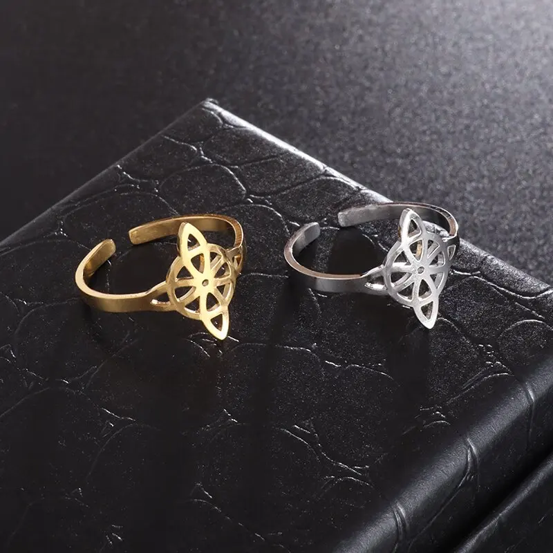 

Witch Witch Knot Ring Stainless Steel Geometric Style Elegant Chic Irish Celtic Knot Adjustable Ring Witchcraft Amulet Jewelry