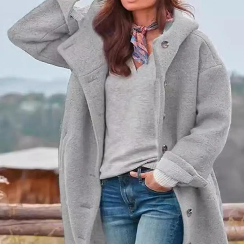 Осенне-зимнее женское пальто с длинными рукавами однобортные карманы женская