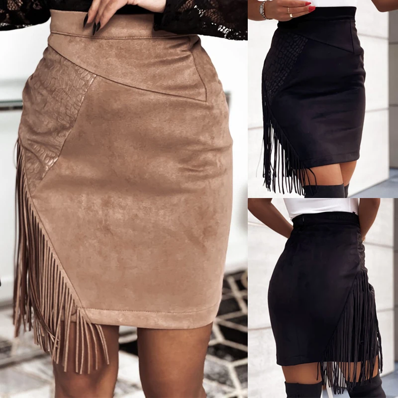 

Autumn Bodycon Pencil Skirts Tassel High Waist Women Stretch Sheath Midi Length Ladies Slim Jupe Saias faldas