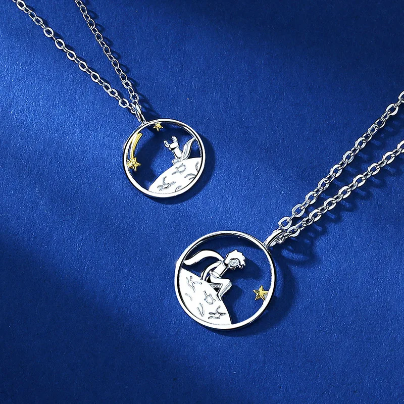 

Парные ожерелья DREC4 из стерлингового серебра с принцом и лисой пара индивидуальных оригинальных нишевых дизайнерских искусств