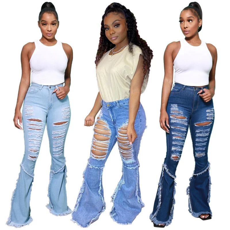 

Plus size Slim African Women's Fashion Flared Broken Copper Jeans Jeans