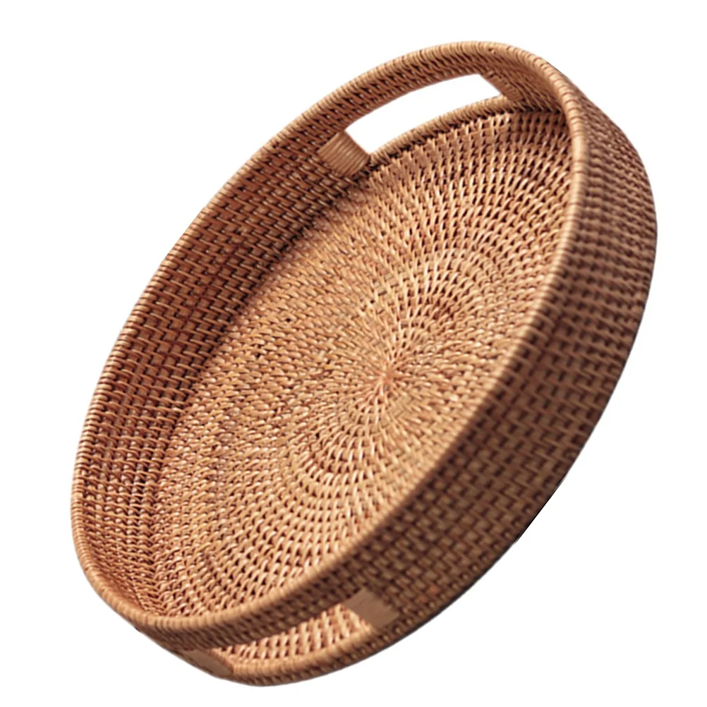 

Tray Basket Fruit Rattan Wicker Woven Serving Coffee Bread Storage Ottoman Baskets Round Dried Trays Table Egg Vegetable