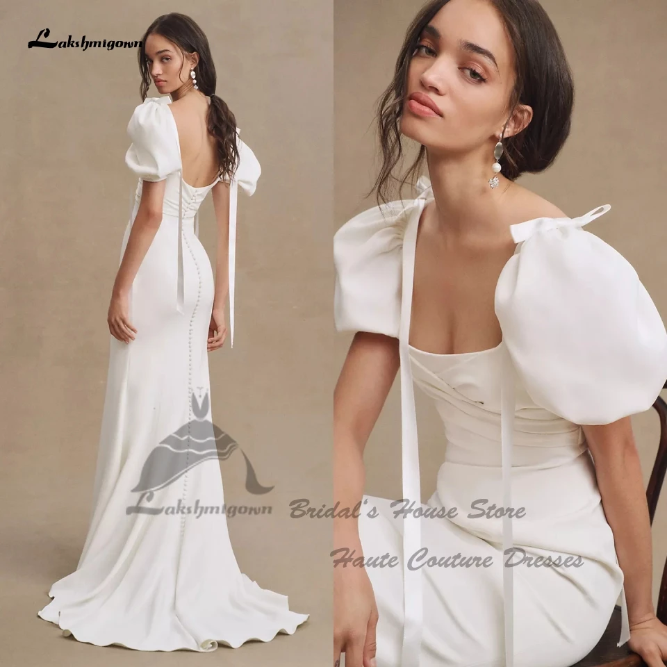 

Lakshmigown, скромное женское свадебное платье-Русалка из крепа, 2024, простые пляжные свадебные платья, пышные платья с коротким рукавом
