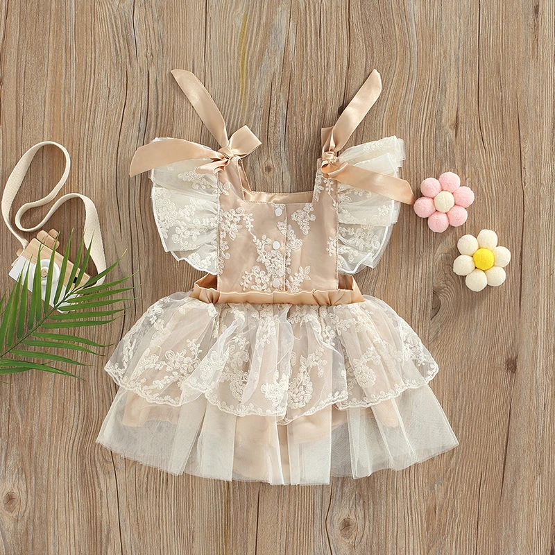 

Newborn Infant Baby Girl Romper Bodysuit Jumpsuit Outfits Lace Romper Ruffle Sleeveless Backless Tutu Dress Clothes