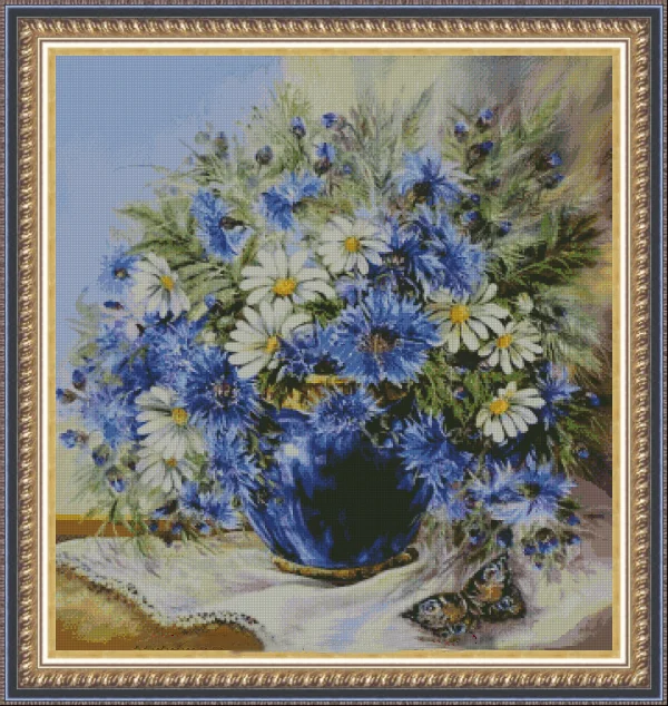 

Flower Blue Field Bouquet Sewing 18CT 16CT 14CT Unprinted Cross Stitch Kits Embroidery Art DIY Handmade Needlework Home Decor