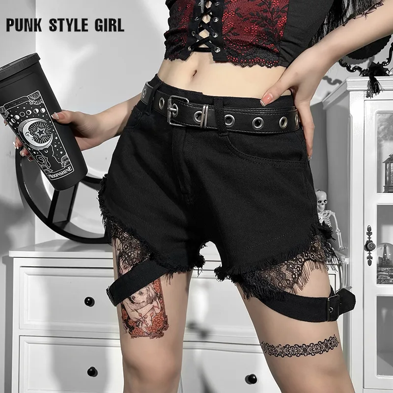 

Y2k Grunge Black Hot Shorts Sexy Women Mall Gothic Punk Patchwork Cyber Y2k Mini Shorts Bodycon Gothic Alt Clothes EMO Alt Short