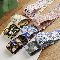 10yardsdouble side flower printed ribbon for hair bows cotton polyester material tape wholesale craft supplies 2 5cm 4m width