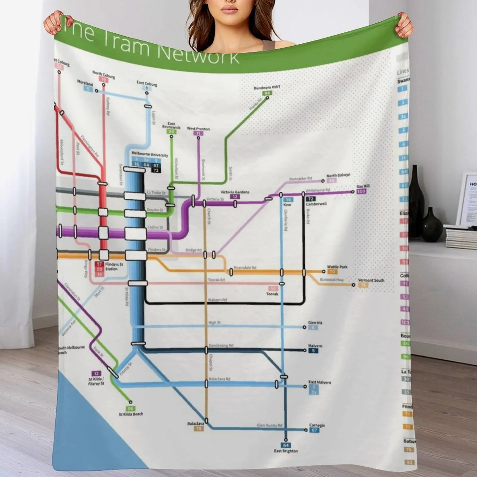 Melbourne Tram Network Map Плед Косплей Аниме Дизайнерские идеи подарков на День святого