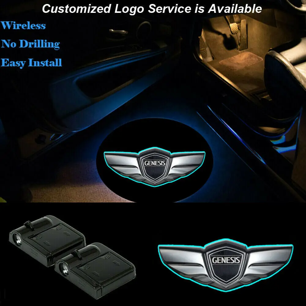 Купи 2pcs Wings Logo Wireless LED Car Door Projector Courtesy Ghost Shadow Welcome Light For Genesis за 1,025 рублей в магазине AliExpress