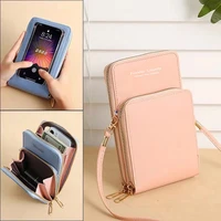 crossbody mobile phone bag universal for apple transparent touch screen cell case cover mini shoulder bags women leather wallets