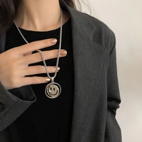 hot selling titanium steel rotating smiling face sweater necklace female hip hop europe and the united states long 20