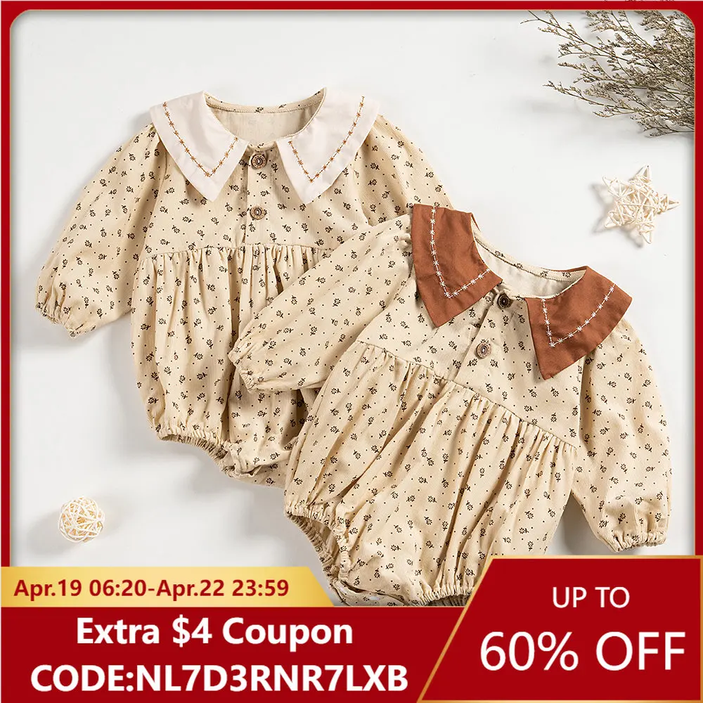 

Весенние боди для новорожденных девочек; Комбинезон с длинными рукавами; Хлопковая одежда для малышей; Комбинезон с цветочным рисунком; Корейская одежда; От 0 до 3 лет