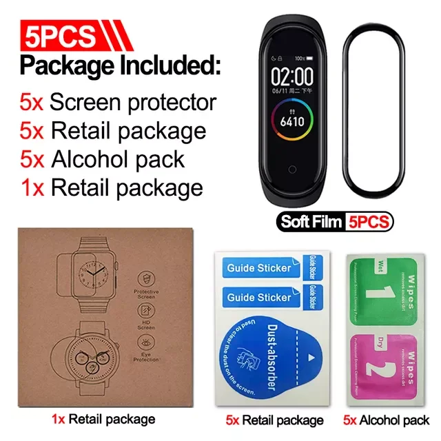 

10D полная изогнутая пленка для часов Xiaomi MI band 4 5 6, Защита экрана для Miband 4 5 6, мягкая защитная пленка для часов, аксессуары для часов