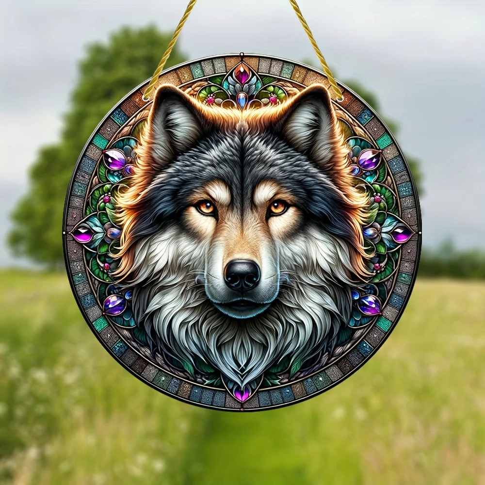 Wolf King Sun Catcher 3D визуально окрашенный акриловый декор для окон творческий дом сад