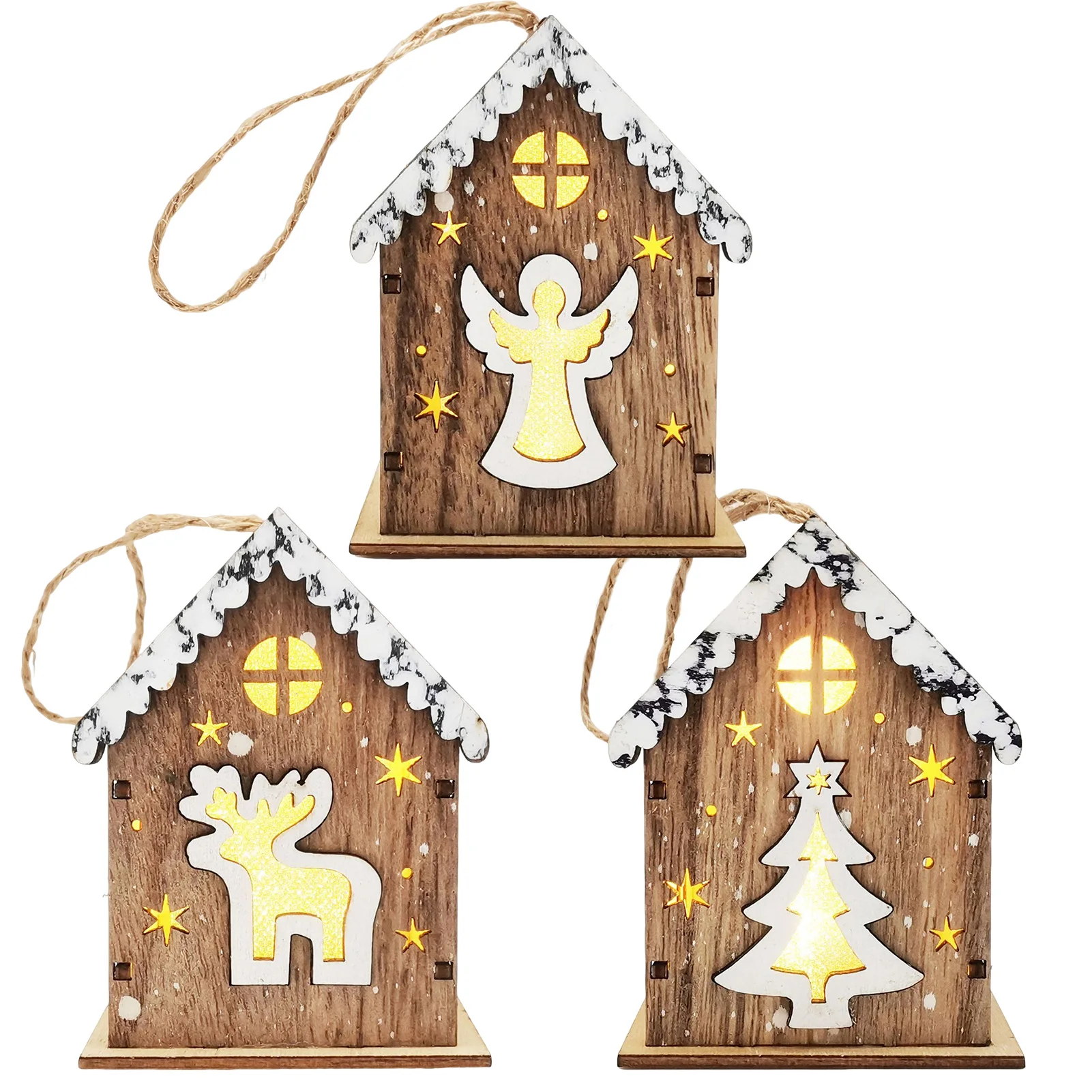

Wood Christmas House Ornaments | Portable Christmas House With LED Light Up | Battery-Powered Crafts Desktop Decorations