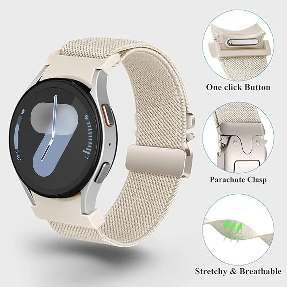Фото Ремешок без зазоров для Samsung Galaxy Watch 7 FE 6 4 Classic 5 pro 44 мм 40 мм 47 эластичный нейлоновый парашютный браслет Samsung Watch 7 ремешок №3