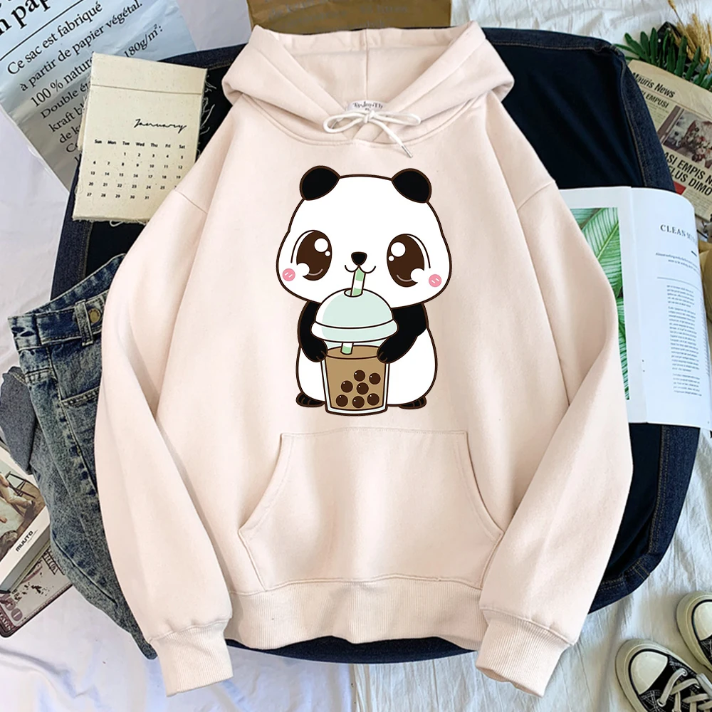 

Cute Panda Drinking Pearl Milk Tea Hoodie Male Autumn Warm Sweatshirt Trend Harajuku Pullover For Mens Autumn Loose Tracksuit