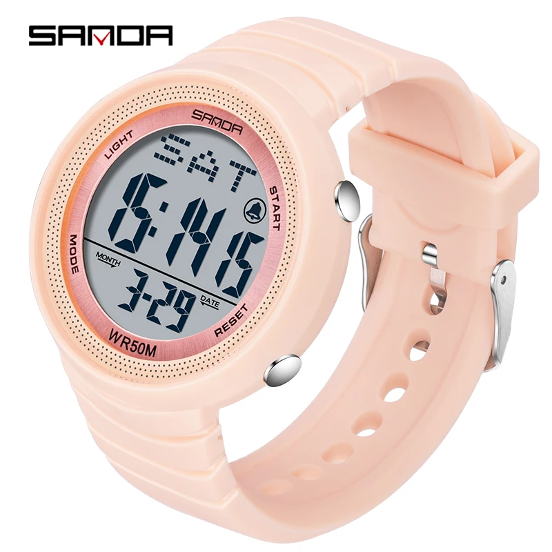 SANDA Watch 6023 Fashion Sport Women's Watches Pink 50M Waterproof Digital Watch for Girl Casual Wristwatch relogio feminino