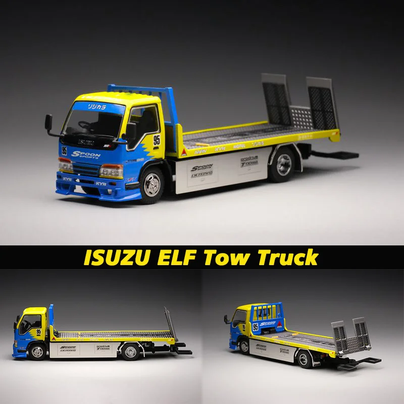 

YES 1:64 ELF Custom Tow Truck Spoon Sport Trailer Alloy Diorama Car Model Collection Miniature Carros Toys Friends