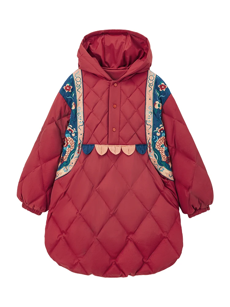 Enlarge 2022 New Winter Mid-Length National Fashion Embroidered Rhombus down Coat for Women