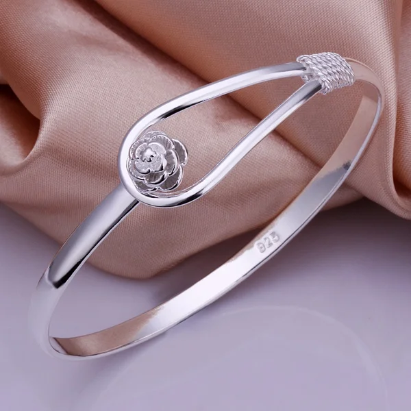 

925Silver color exquisite luxury gorgeous fashion wedding women lady bracelet bangle charm stamped nice birthday gift B179