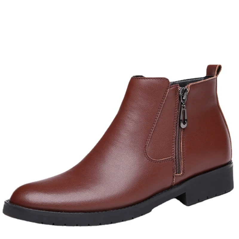 

P67 Single Leather Wool Autumn Winter Men's Cotton Shoes Cowhide with Fleece and Thick High Top Casual Martin Boots and Leather