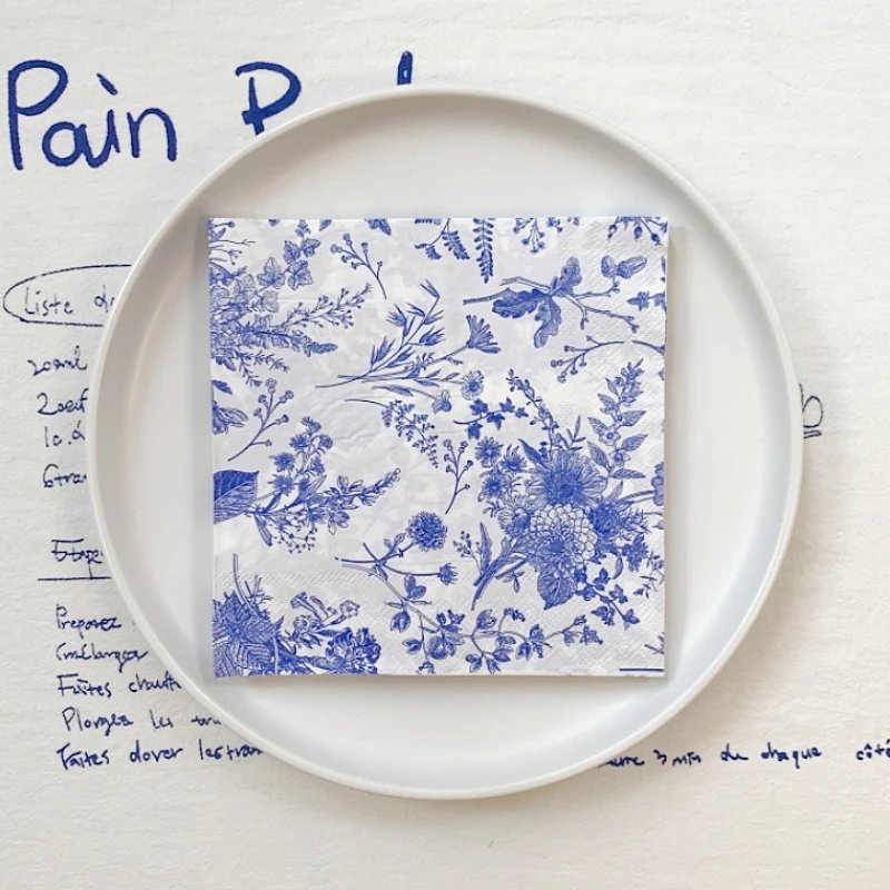 Винтажные синие и белые фарфоровые бумажные салфетки для декупажа 20/8 шт