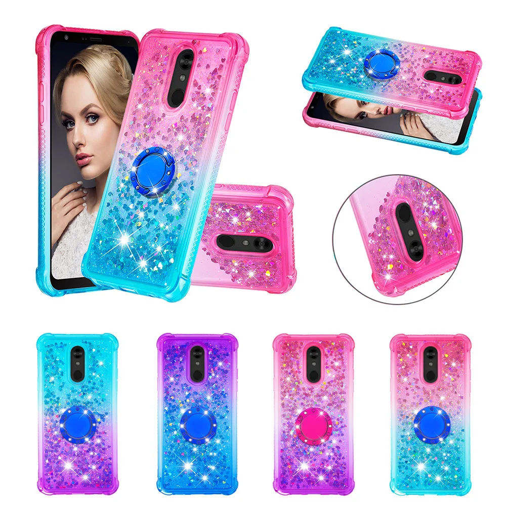 

For LG Stylo 7 6 5 Velvet K71 K31 K51 W10 W30 K40 K12Plus Aristo 2 Q Stylus LV3 Case Ring Stand Glitter Quicksand Gradient Cover