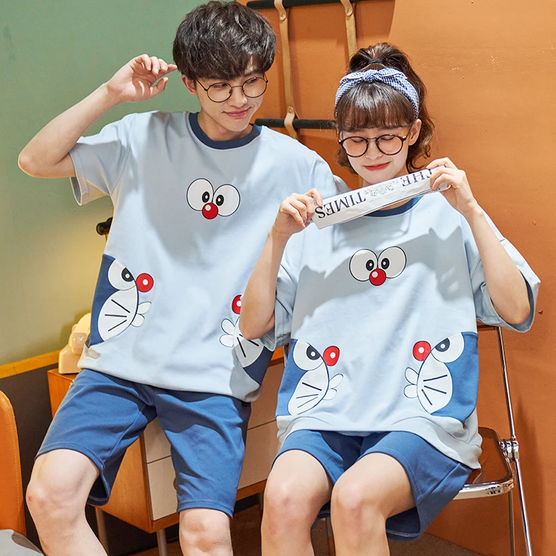 

Пижамный комплект из аниме Doraemon, летняя хлопковая одежда для сна, одежда для сна для пар, Пижама для женщин и мужчин, Пижама для женщин, милая ...