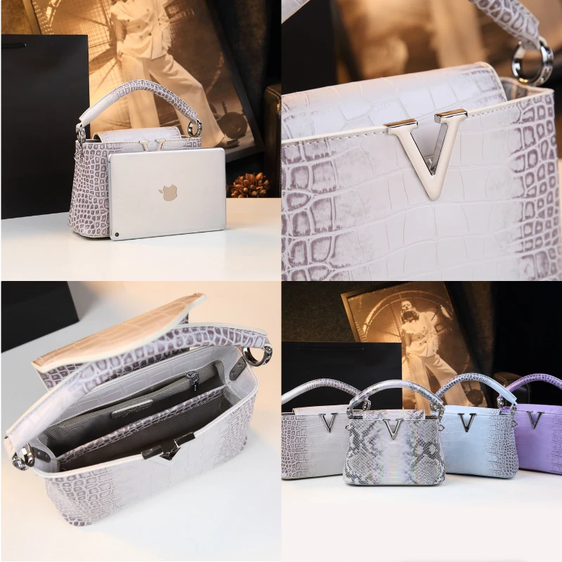 Женская сумка из натуральной кожи с крокодиловым узором женская маленькая через