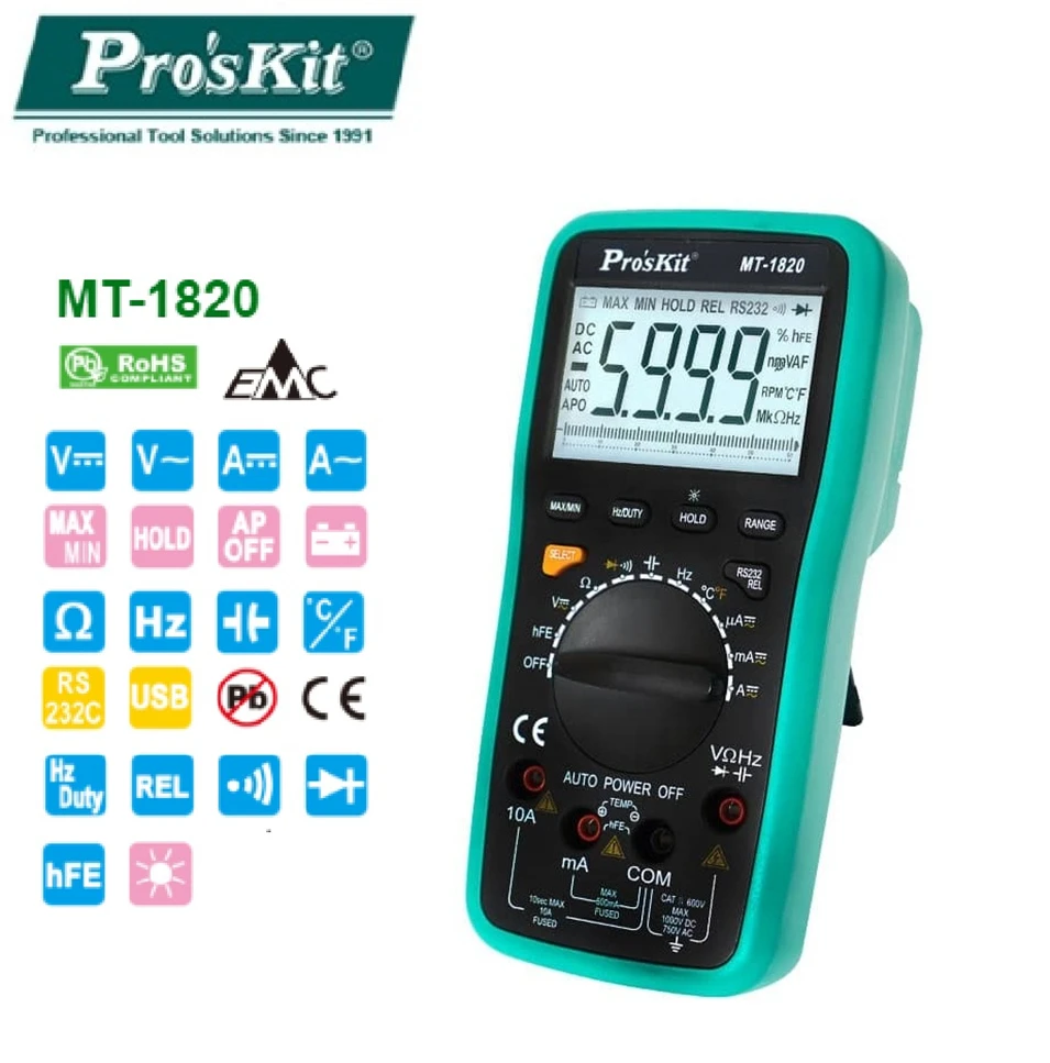 Pro'skit MT-1820 5999 Dual Display Multifunction Digital Multimeter High Precision USB with Computer Anti-burning Multimeter