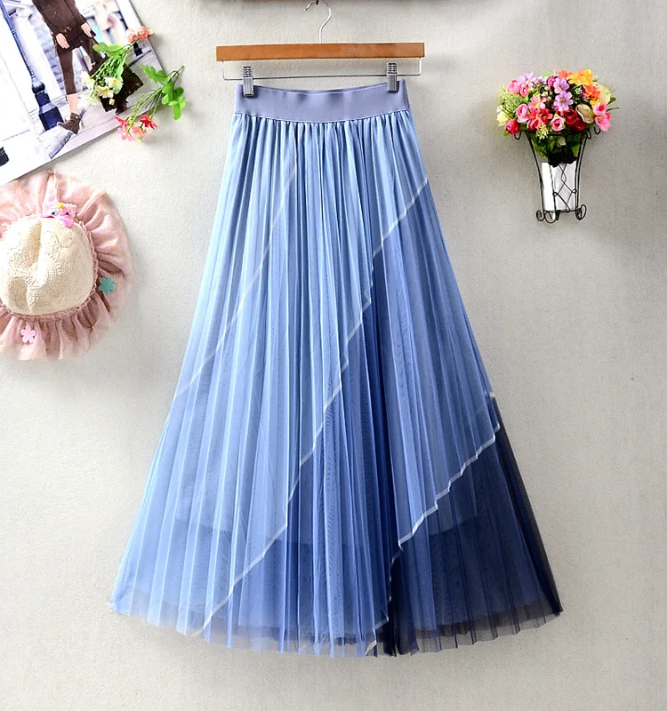 Muslim Women Elegant Double-Layer Mesh Midi Skirts Fashion Girls Ladies Streetwear High Waist Tulle Pleated Skirt  muslim skirt