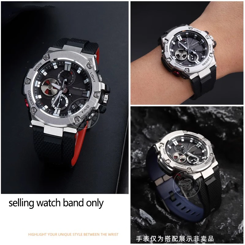 Фото Новый ремешок для часов из силиконовой смолы для Casio Steel Heart GST-B100/S110/W300/400G gst-w300G, водонепроницаемый спортивный ремешок для часов для мужчин и женщин №4